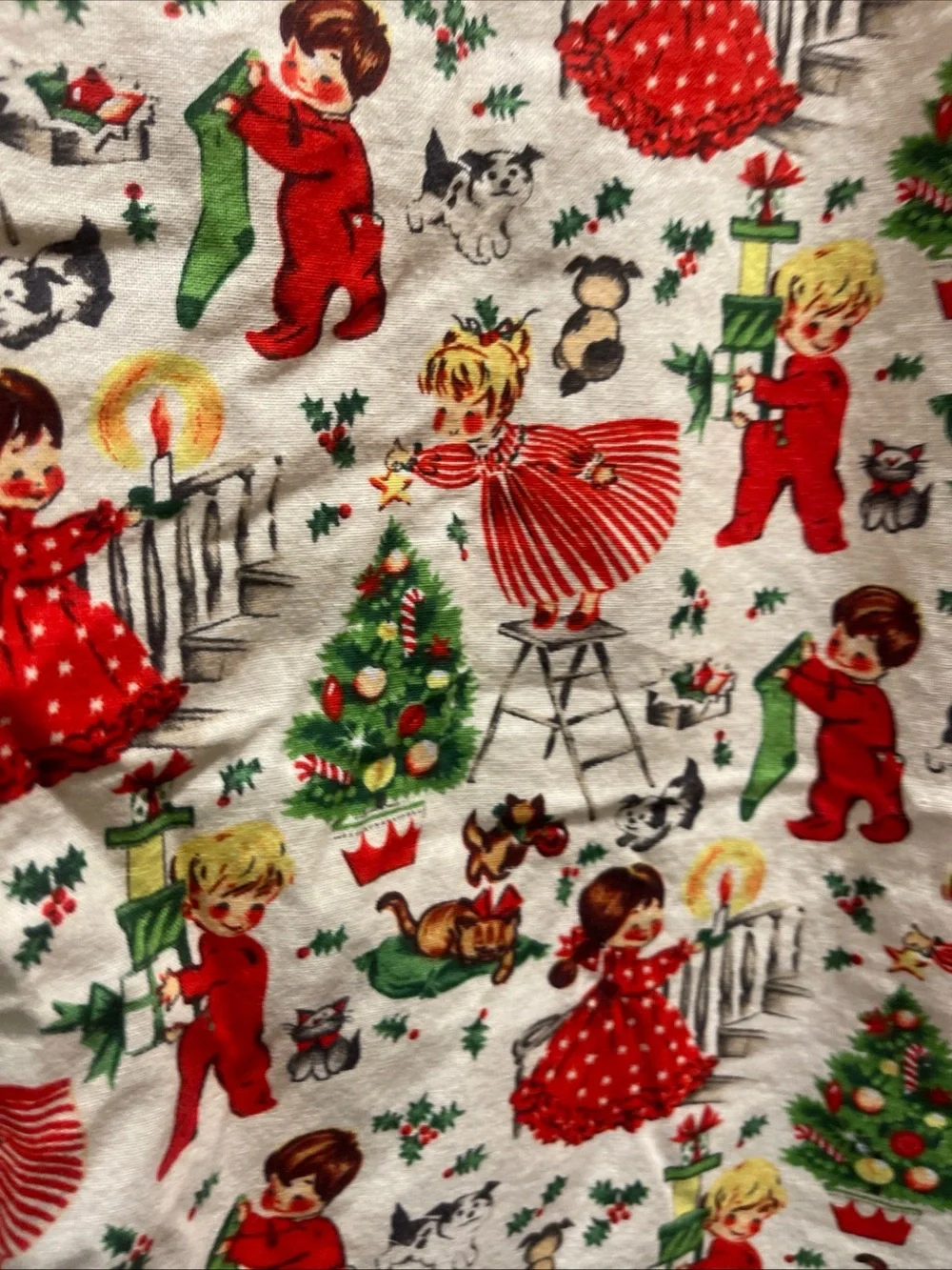 Vintage 60s RARE HTF Pattern Holiday Throw Blanket or material 26” x 32”